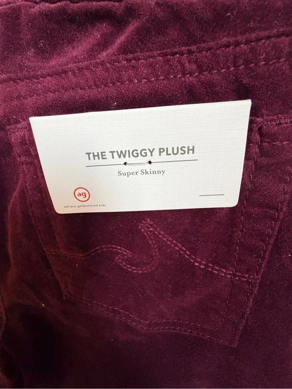 NWT AG Girls' Burgundy Corduroy Skinny Jeans Size 12
